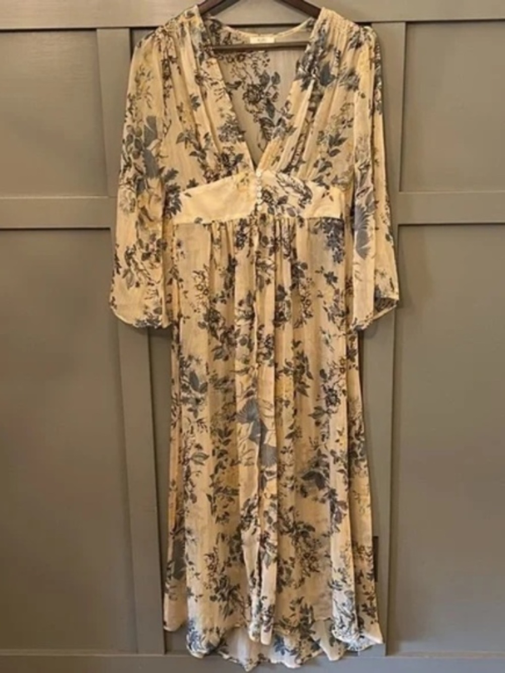 Kori America Floral Kimono Robe Maxi Dress Coverup Yellow Button Front Small - Picture 9 of 9